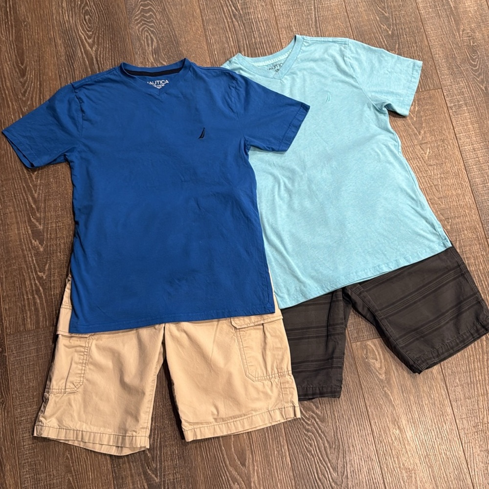 Nautica Blue and Light Blue T-Shirts with Shorts Bundle